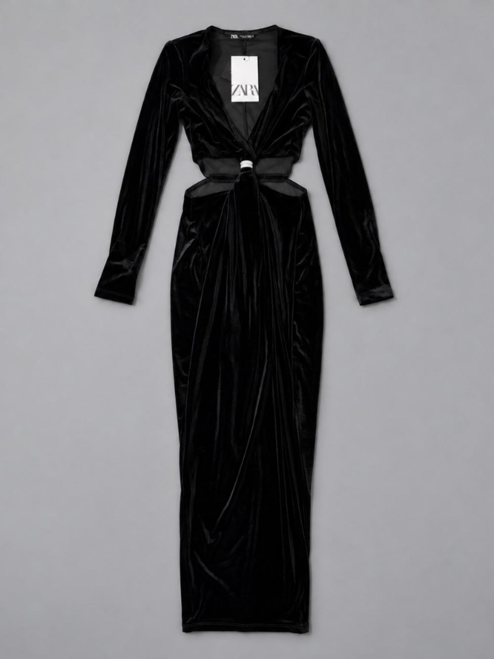 Zara Black Velvet Cutout Midi Dress – Size XS – New With Tags